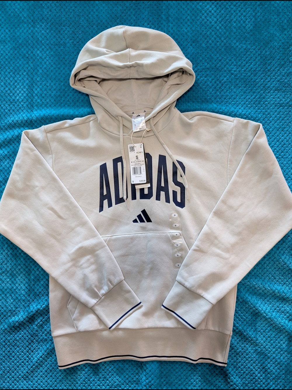 adidas Men’s Beige Crewneck Hoodie with Navy Logo